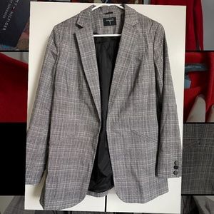 Tahari blazer jacket grey and black plaid business